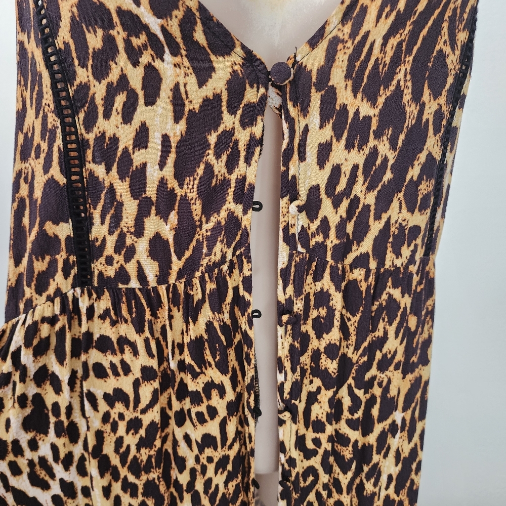 MINKPINK Dress Leopard Print 1/2 Button Down Slit Sides Loungewear Brown Size XS - Picture 6 of 16